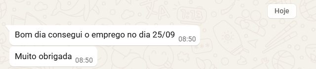 Mensagem de Leia, cliente da Agência Oceana: Contratada em 25/09